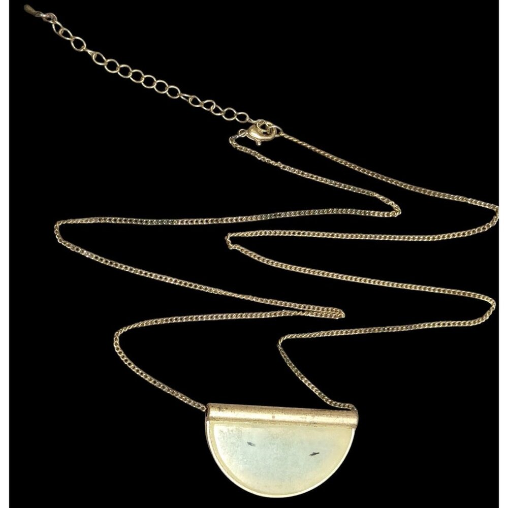 Geometric Rutilated Quartz Half Circle Pendant Necklace